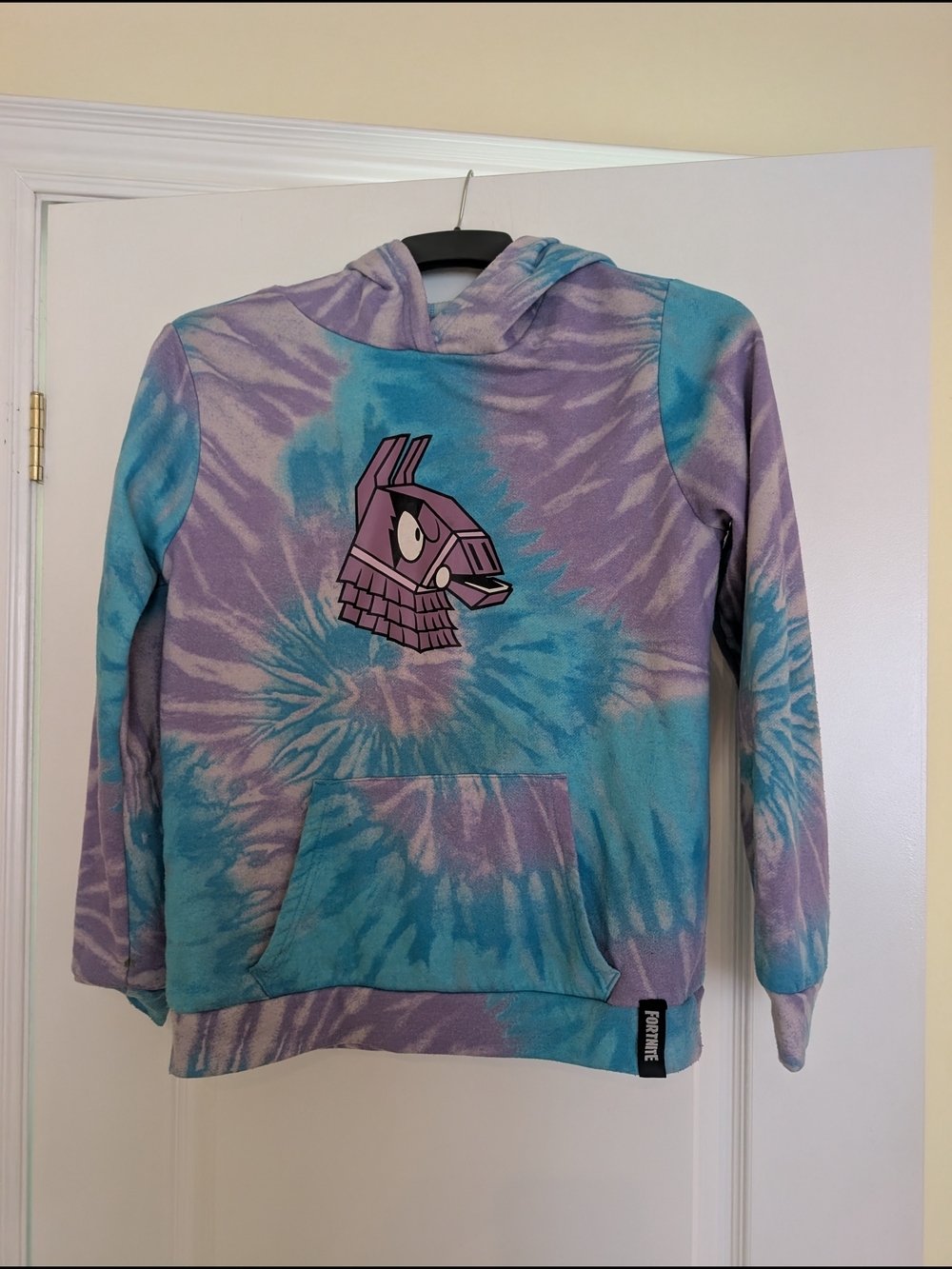Tie-Dye Fortnite Llama Pullover Hoodie - Purple & Teal Boy 14-16